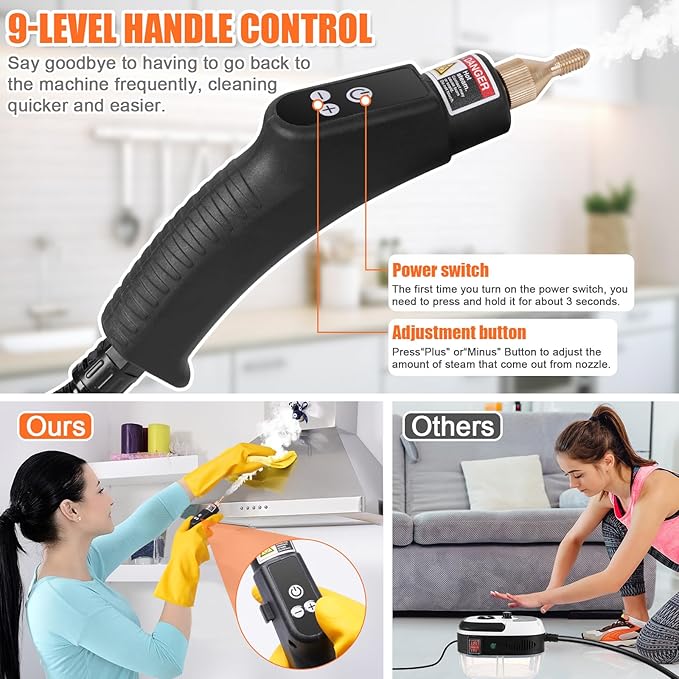 Handheld Steam Cleaner with Handle Button Control, 2500W High Pressure Steamer for Cleaning Car, 15 in 1 Multi-Purpose Portable Steam Cleaner for Home Car Upholstery Cleaning Tools