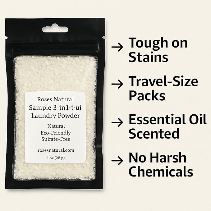 Sample/Travel Laundry Bundle, 10 Pre-Measured Packets, 5 Laundry Powder and 5 Fabric Softener Crystals, HE Compatible, Patchouli and Rouge Luxe Scents (Patchouli)