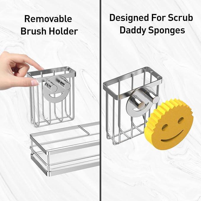 Moforoco Kitchen Dish Soap Dispenser Set, 16OZ Glass Bottle, Hand and Dish Soap Dispenser Set, Instant Dry Tray, Non-Slip Silicone Pad, Brush Holder with Smiley Face Sponge Holder, Kitchen Decor