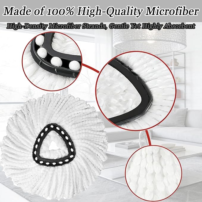 6Pcs Mop Heads Replacement,Spin Mop Replacement Head Compatible with Cedar Easywring 1-Tank System,Including 4 Spin mop Replacement Heads,1 Brush Head and 1 Base(Machine Washable & Easy to Replace)