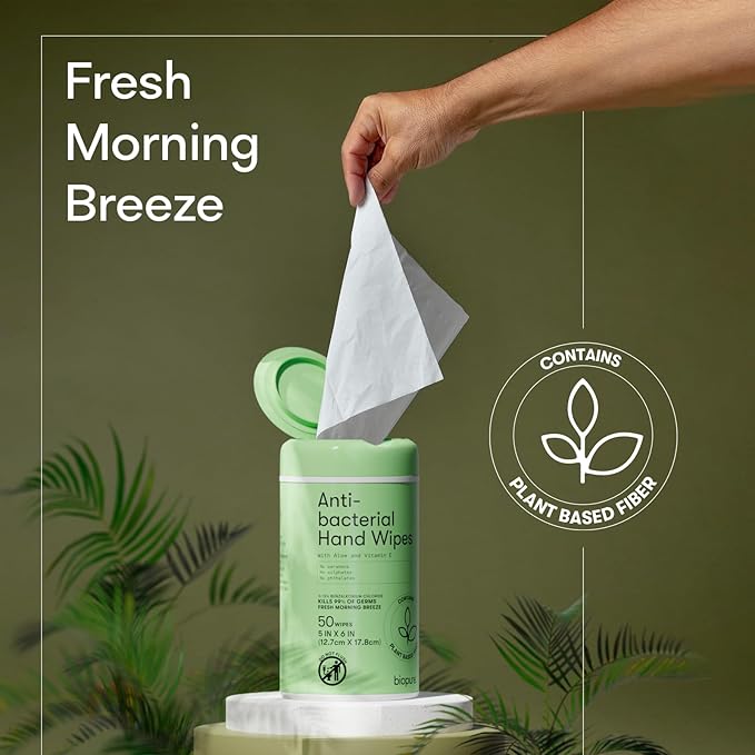Biopure Antibacterial Hand Wipes Fresh Morning Breeze- Antibacterial Wipes with Aloe and Vitamin E Formula | 5"x7" Wet Wipes Canister | No Parabens, Sulfates or Phthalates, Kills 99% of Germs, 600 ct