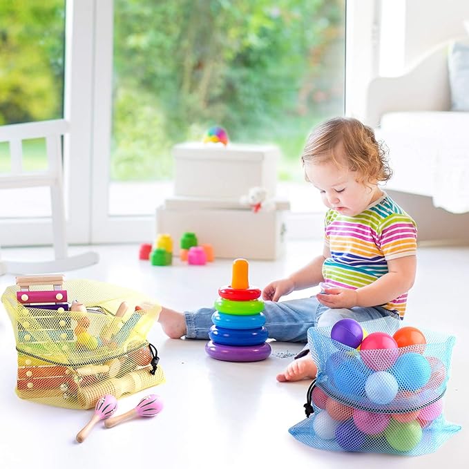 KUUQA 10 Pcs Mesh Drawstring Bag, Laundry Bag, Mesh Stuff Sack, Golf Ball Bag, Nylon Mesh Bag for Storage, Travel and Sports (Colorful, 13"x15.5")