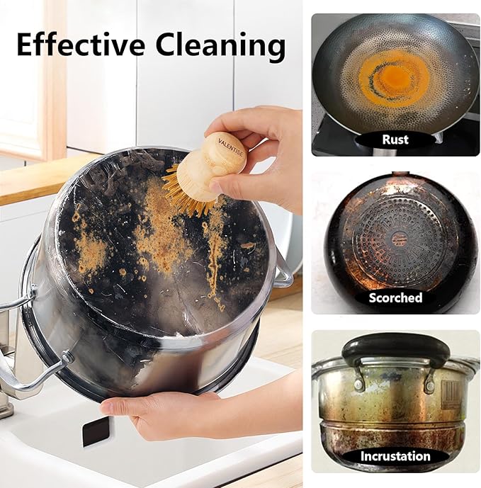 Cast Iron Cleaner Scrubber with Copper Bristle Natural Bamboo Scrubber for Cast Iron Skillets, Dutch Ovens, Pots & Grill Pans