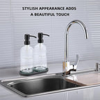 Glass Soap Dispenser - Dish Soap Dispenser for Kitchen, Hand Soap Dispenser Set, Bathroom Soap Dispenser with 304 Rust Proof Pump, Soap Dispenser for Kitchen with Tray, Clear Bottle/Black Pump