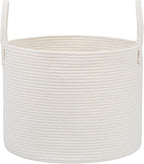 JMvicyroam 115L Extra Large Blanket Basket for Living Room - Woven Cotton Rope Laundry Hamper with Reinforced Handles - Storage Bin for Pillows, Comforters & Toys - Machine Washable,White