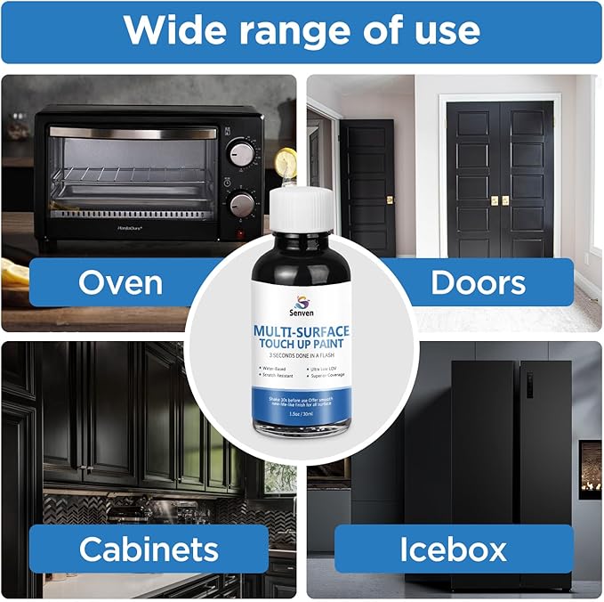 Black Paint Semi-Gloss Black Multi Surface Touch Up Paint Repair for Wall,Door,Cabinets,Wood,Furniture, Appliance,Tile,Porcelain,Touch Up Paint Pen for Refrigerators,Washers,Dishwashers,Microwave 1.5fl oz