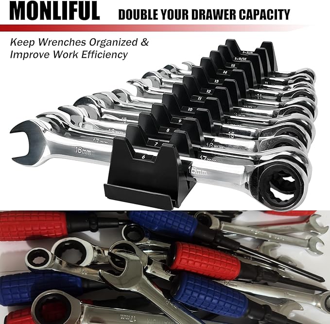 24 PCS Magnetic Modular Wrench Organizer Wrench Holder - Wrenchs Tool Organizers for Tool Drawer Storage, Wrenchs Rack with Metric SAE Labels, Tool Storage Set Holder Festival for Mechanics