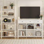 FATORRI 6 Cube Storage Bookshelf with 3 Drawers, Long Horizontal Bookcase, Modern Cubby Organizer Shelf (White Oak, 47 Inch)