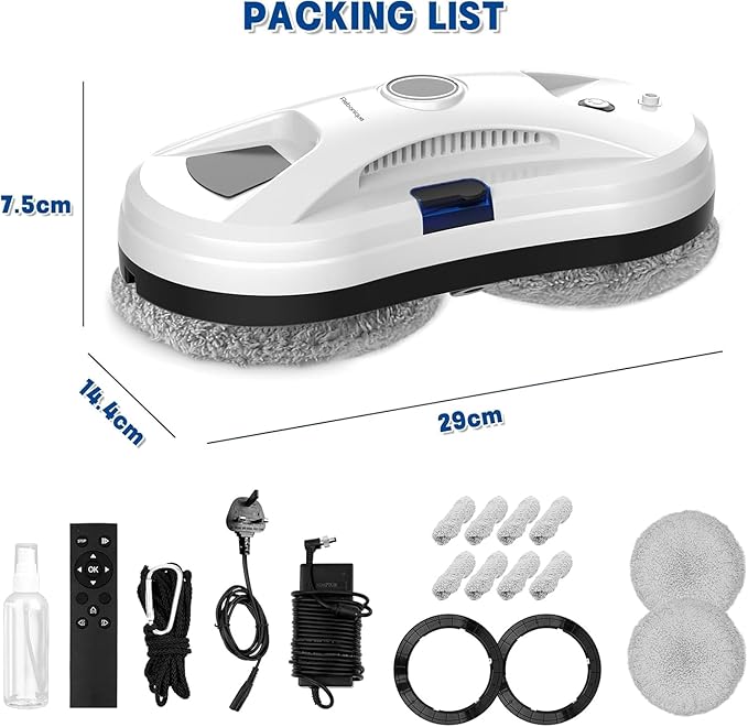 Window Cleaning Robot, Window Cleaner Robot Auto Spray, Automatic Cleaning with Intelligent Path Planning, 5600Pa Suction Power, Edge Detection Technology, Remote Control