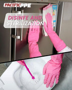 PACIFIC 2 Pairs Reusable Rubber Gloves for Washing Dishes and Cleaning Tasks, Water Resistant Household Gloves for Kitchen Bathroom, Grippy Latex Dish Washing, Pink, Small