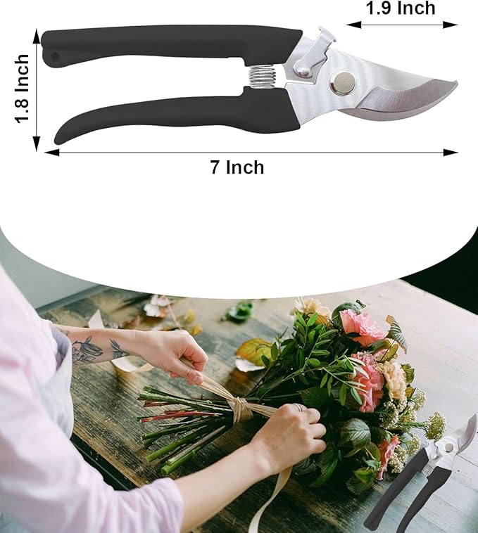 Pruning Shears for Gardening, 1 Pack Garden Scissors for Cutting Fresh Flowers, Floral Clippers for Plants, Fruits (Black)