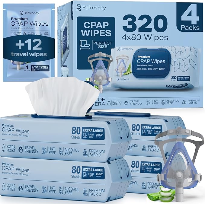 CPAP Mask Wipes (320 Count) + 8 Travel - Premium Large and Mosit Cleaning Wipes for Mask | Cleaner, Unscented, CPAP Cleaning Supplies