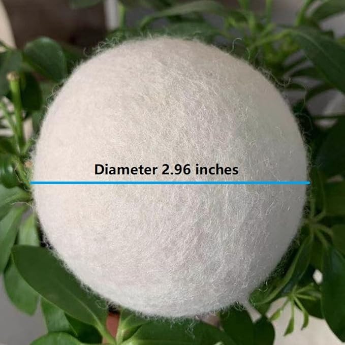 KINGRICK Wool Dryer Balls, XL, 6 Balls, White, Diameter 2.96", 100% New Zealand Premium Wool, Natural Drying Aid, Reduces Drying Time, Reduces Static Electricity and Softens Clothing