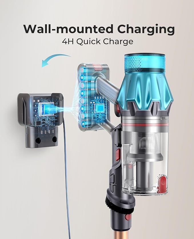 Cordless Vacuum Cleaner 580W/48Kpa, Stick Vacuum Cleaners 65 Mins Max Runtime with Charging Dock, Self-Standing Handheld Vacuum with Touch Display, 6-in-1 Vacuum Cleaner for Carpet/Hard Floor/Pet Hair