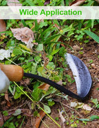 TOYPOPOR Japanese Weeding Sickle Hoe, 11" Gardening Hand Weeder Nejiri Kama Blade Tool Digging Cutting Weed Remover, High-Carbon Steel One-Piece Molding with Wood Handle, Very Sharp Edge Quick Work