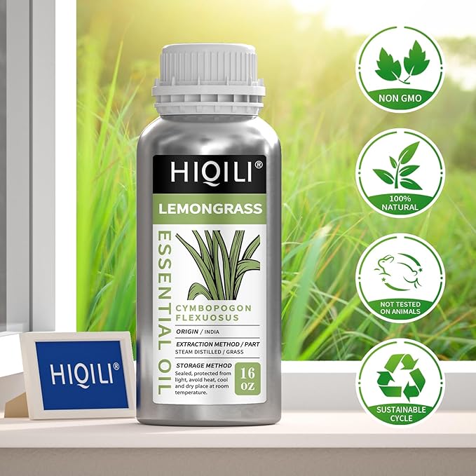 HIQILI 16 Fl Oz Lemongrass Essential Oil, 100% Pure Natural Undiluted for Diffuser, Hair