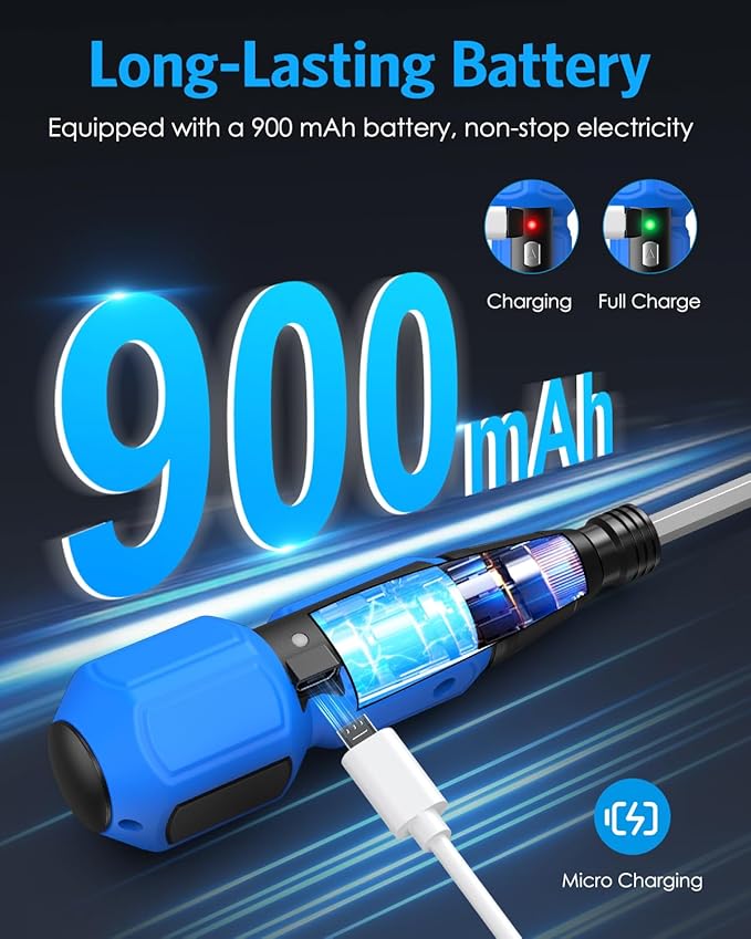 AMIR Power Screwdriver Cordless Rechargeable, Electric Screwdriver Sets, Portable Automatic Home Repair Tool Kit, Motorized Screwdriver with LED Lights and USB Cable, Blue