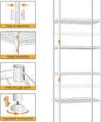 HOMEFORT 6-Shelving Unit, Adjustable Wire Shelving, Metal Wire Shelf Rack Organizer for Kitchen, Pantry, Closet, Bathroom, Laundry, White, 21" W x 11" D x 69" H