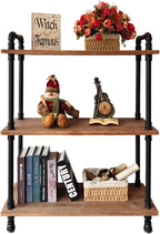 Industrial Bookshelf, 3 Tier Pipe Shelving, Industrial Pipe Shelf - Weathered Brown, 29.5" L x 11.8" W x 39" H