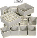 TENABORT 12 Pack Foldable Drawer Organizer Dividers Cloth Storage Box Closet Dresser Organizer Cube Fabric Containers Basket Bins for Underwear Bras Socks Panties Lingeries Nursery Baby Clothes Gray