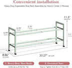 Bumusty 2-Tier Expandable Shoe Rack for Closet, 18“-33” Adjustable Shoe Rack for Small Space, Small Shoe Organizer for Front Door, Sturdy Metal, Green