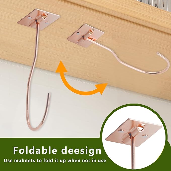 Self-Adhesive Banana Hooks, Foldable Magnetic Hanger Under Cabinet, Sturdy Metal Banana Holder for Kitchen, Space-Saving Design to Keep Bananas Fresh 3 Pieces Rose Gold
