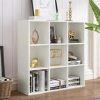 9-Cube Storage Shelf Bookcase - Wooden 3-Tier Floor Standing Open Bookshelf for Home and Office, Display Cabinet, Warm White