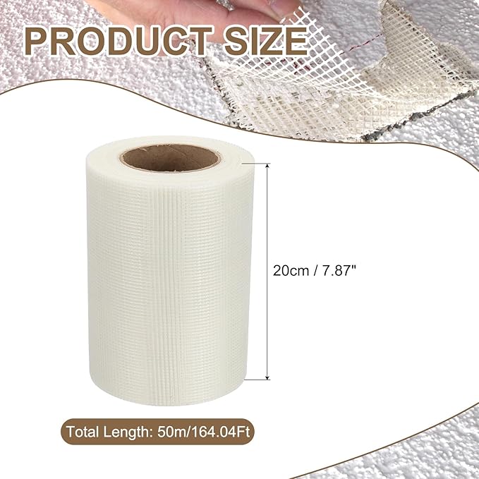 PATIKIL Drywall Repair Mesh Tape, 8 inch x 164 ft Fiberglass Repair Patch Self-Adhesive Dry Wall Joint Tape 9 Mesh Wall Hole Crack and Seam Patch, White
