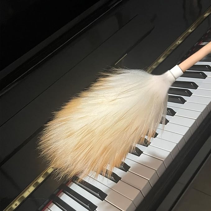Wool Lambswool Cleaning Brush Duster,Wood Handle,Hanging Rope,Anti-Static,Comfortable Grips, for Piano,Guitar and Other Stringed Instruments and Office, Home and Car etc