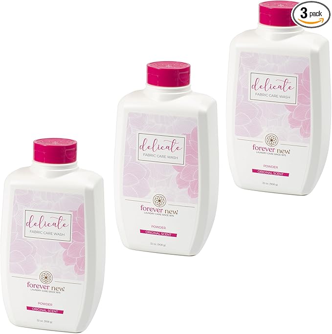 FOREVER NEW Delicate Hypoallergenic Laundry Detergent Powder - 150 to 192 Large Loads - Gentle washing detergent for Silk, Cashmere, Bra, Undergarments, Wool etc. - Original Scented - 32oz (3pack)