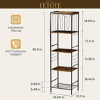 TETOTE Towel Rack for Bathroom 5-Tier Towel Holder with M-Shaped Detachable Dividers Hooks Bathroom Towel Storage Organizer, Rustic