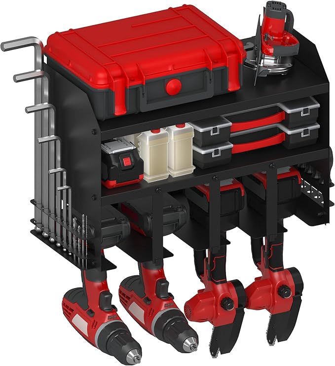 Power Tool Organizer Wall Mount, Utility Racks 3 Layers Storage Rack, Mini Chainsaw, Screwdriver, Drill Bit, battery tool organizer for Workshop Shed Pegboard Basement