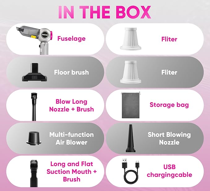 Handheld Vacuum Cleaner Cordless - 17500PA Strong Suction Rechargeable, 3-Speed Adjustable Portable Mini Dust Buster for Pet Hair, Car Detailing, Home, Office & Car Cleaning