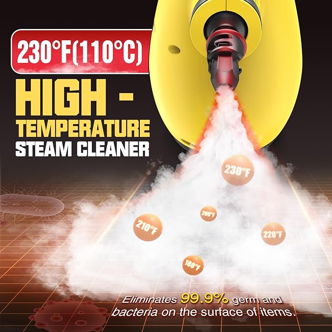 Pressurized Handheld Steam Cleaner for Home, Multi-Surface Steamer with 12 Accessories, 12.8oz Natural Steamer for Cleaning Car, Bathroom, Shower, Upholstery, Grout, Window, Grease