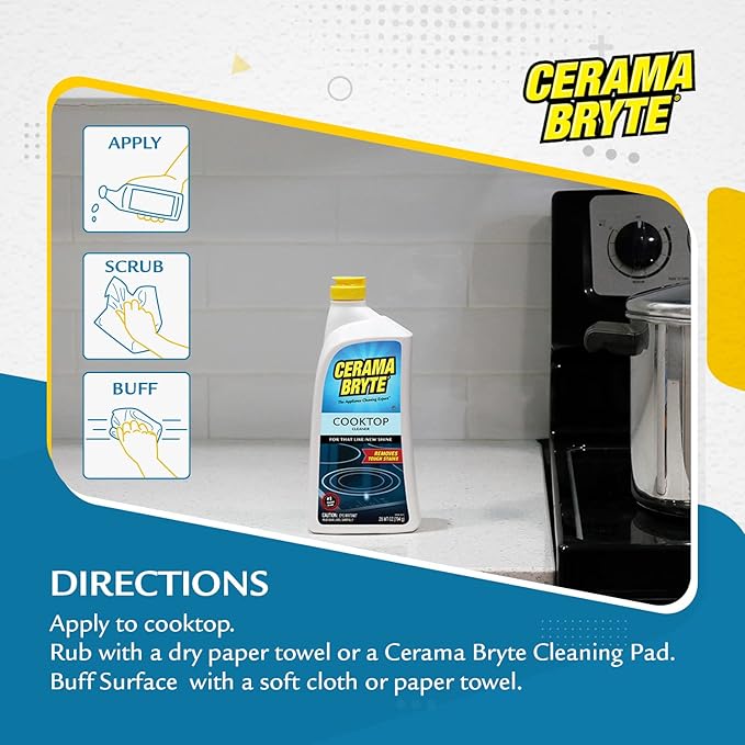 Cerama Bryte Removes Tough Stains Cooktop and Stove Top Cleaner for Glass - Ceramic Surfaces, 6-28 oz