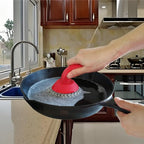 Cast Iron Scrubber with Pan Scraper & Towl, 316 Chainmail Scrubber with Long Handle, Upgraded Chain Mail Scrubber Cleaner for Grill Pan Skillet Wok Carbon Steel Dutch Oven Metal Brush (Red)