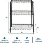 Honey-Can-Do 3-Tier Heavy Duty Adjustable Shelves, Metal Storage Rack With 250-lb Shelf Capacity, Black, 14" W x 24" L x 30" H