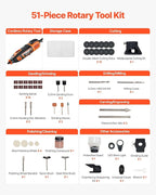 VEVOR 51-Piece Rotary Tool Kit, 200W Mini Power Rotary Tool Corded, 8000-40000RPM Multi-Purpose DIY Tools with Universal Chuck for Engraving, Sanding, Grinding, Polishing, Cutting, DIY Crafts