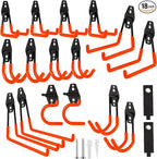Garage Hook Heavy Duty Wall Storage Hangers, 18 Pack Garage Storage Hooks Steel Tool Organizer Orange for Ladders, Ropes, Garden Tools