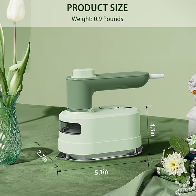 Travel Steam Iron, 180 °Rotating Handle Foldable Hanging Ironing Machine, Portable Mini Dual-Purpose Steam Iron for Both Dry and Wet Use, Essential for School Dormitories & Business Trips (Green)