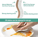 12Pack Natural Kitchen Sponge, Biodegradable Cellulose and Coconut Scrubber, Eco Friendly Sponges for Dishes