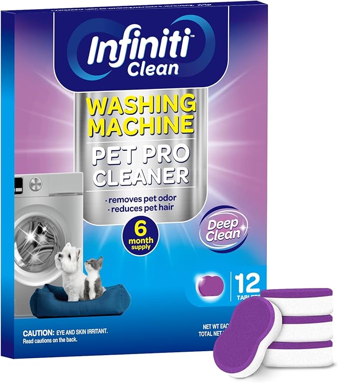 Washing Machine Cleaner Tablets 12 Pack, Formulated for Pet Owners, 8.5oz Washer Machine Cleaner Tablets, Deep Cleaning Descaler for HE, Top & Front Load Washers, Septic Safe - 6 Month Supply