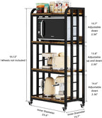 4-Tier Kitchen Baker's Rack with Rolling Wheels, Microwave Oven Cart Stand, Adjustable Utility Shelving Storage Unit, Heavy Duty Organizer Rack for Living Room, Garage, Home and Office(Brown)