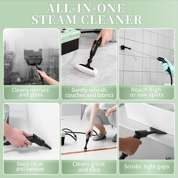 2500W Steam Cleaner - Adjustable 6-Level Steam Control, 15s Fast Heat, 1.6QT Water Tank, Portable High-Pressure Steamer for Home, Car, Grout