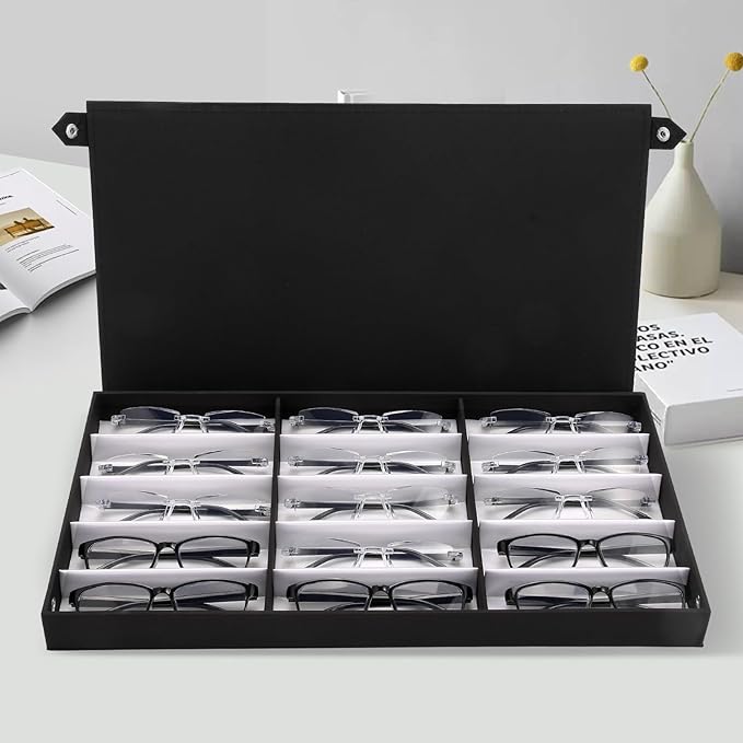 15-Slot Eyeglass Case Organizer - Large Capacity Storage for Prescription Glasses & Eyeglasses, Great for Retail & Home Use