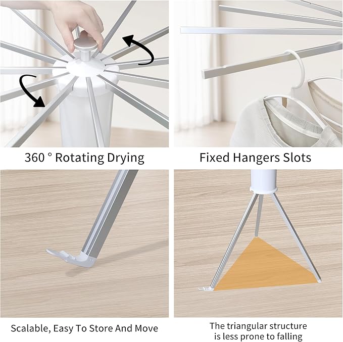 Clothes Drying Rack Tripod, Portable & Foldable Laundry Hanger Dryer - Aluminum, 12 Rods
