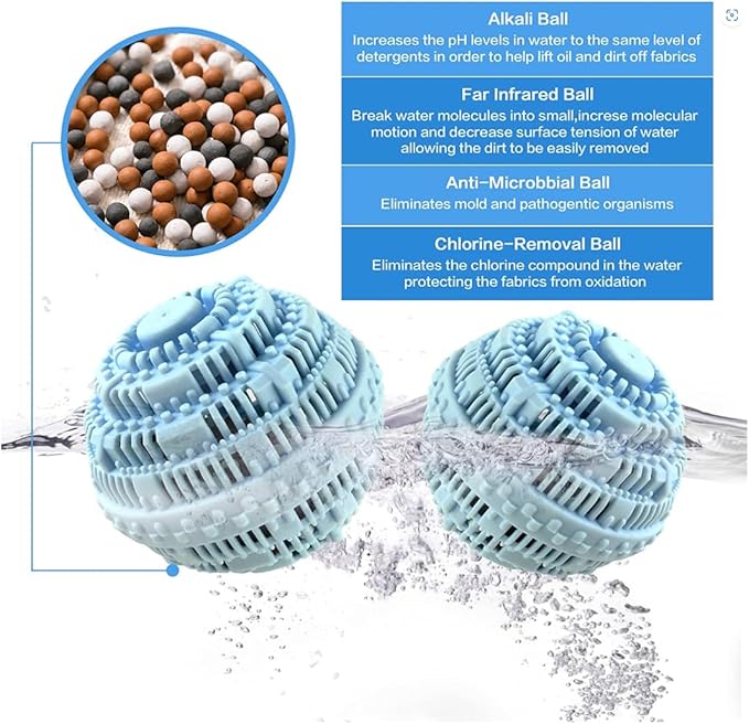 2pcs Laundry Ball - Natural Non-Chemical Detergent Laundry Balls for Washing Machine - Eco Friendly Wash Ball & Detergent Alternative for 2000 Washings(Light Blue)