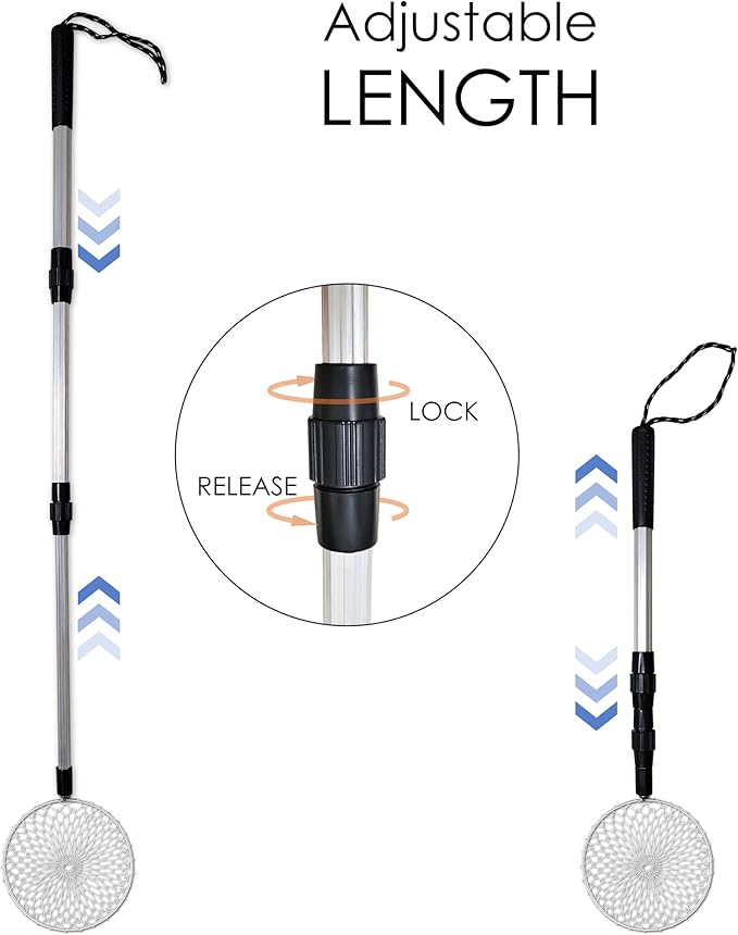 QMARK Sand Sifter Set with Travel Bag, Telescopic Beach Shell Scoop, 15-30 Inch Adjustable Shovels, 2 Pack