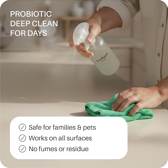 Everneat Probiotic Surface Cleaner Concentrate – Cleans for Days, Refillable, Non-Toxic | Glass Spray Bottle | Eucalyptus, Peppermint, Lemon & Tea Tree | 1 oz (Just Add Water)