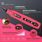 HARDELL Mini Cordless Rotary Tool, 5-Speed 3.7V Rechargeable Rotary Tool Kit with 129Accessories, USB Charging Multi-Purpose DIY Tool for Sanding, Polishing, Drilling, Engraving, Woodworking(Pink 129)